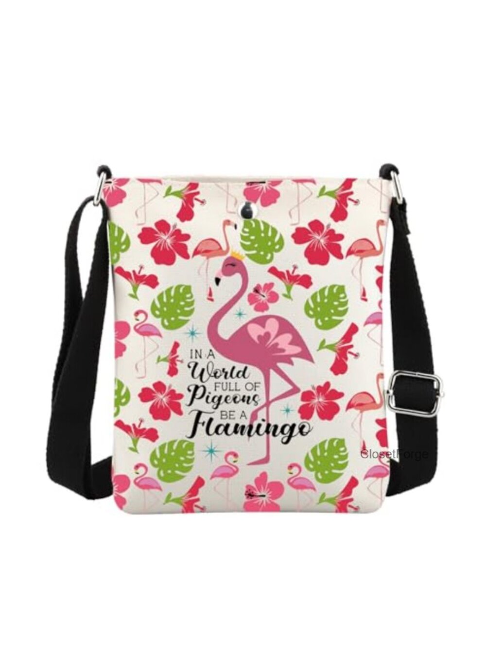Canvas Flamingo Crossbody Sling Bag Adjustable Strap